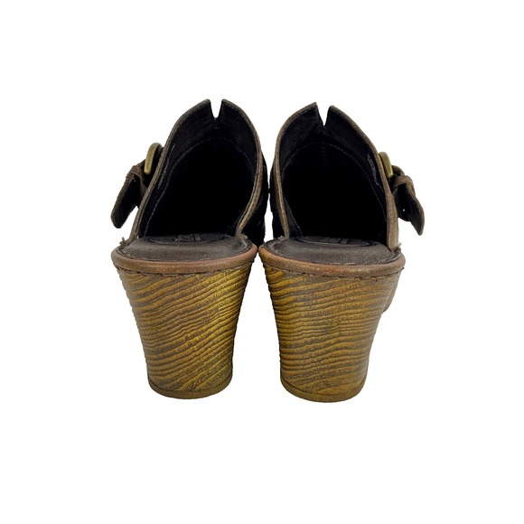 Born Leather Clogs Mules Women's 8M Brown Heeled Slip On Buckle Slides 38.5 - Picture 5 of 8